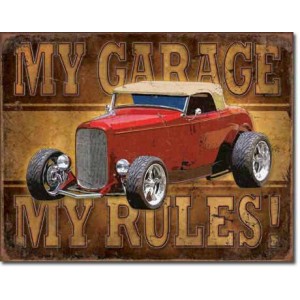 Plaque métal décorative my garage my rules