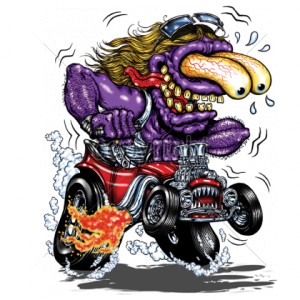 T shirt purple monster red hot rod