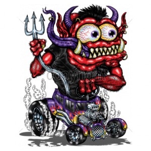 T shirt red monster purple hot rod