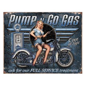 Plaque metal decorative pump go gas.